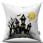 Turuncu Halloween Balkabağı Desenli Dijital Baskılı Kırlent Kılıfı CGH747