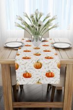 Turuncu Halloween Balkabağı Desenli Dijital Baskılı Runner CGH749-RN - Görsel 2