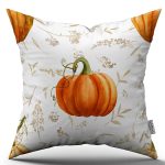Turuncu Halloween Balkabağı Desenli Dijital Baskılı Kırlent Kılıfı CGH749