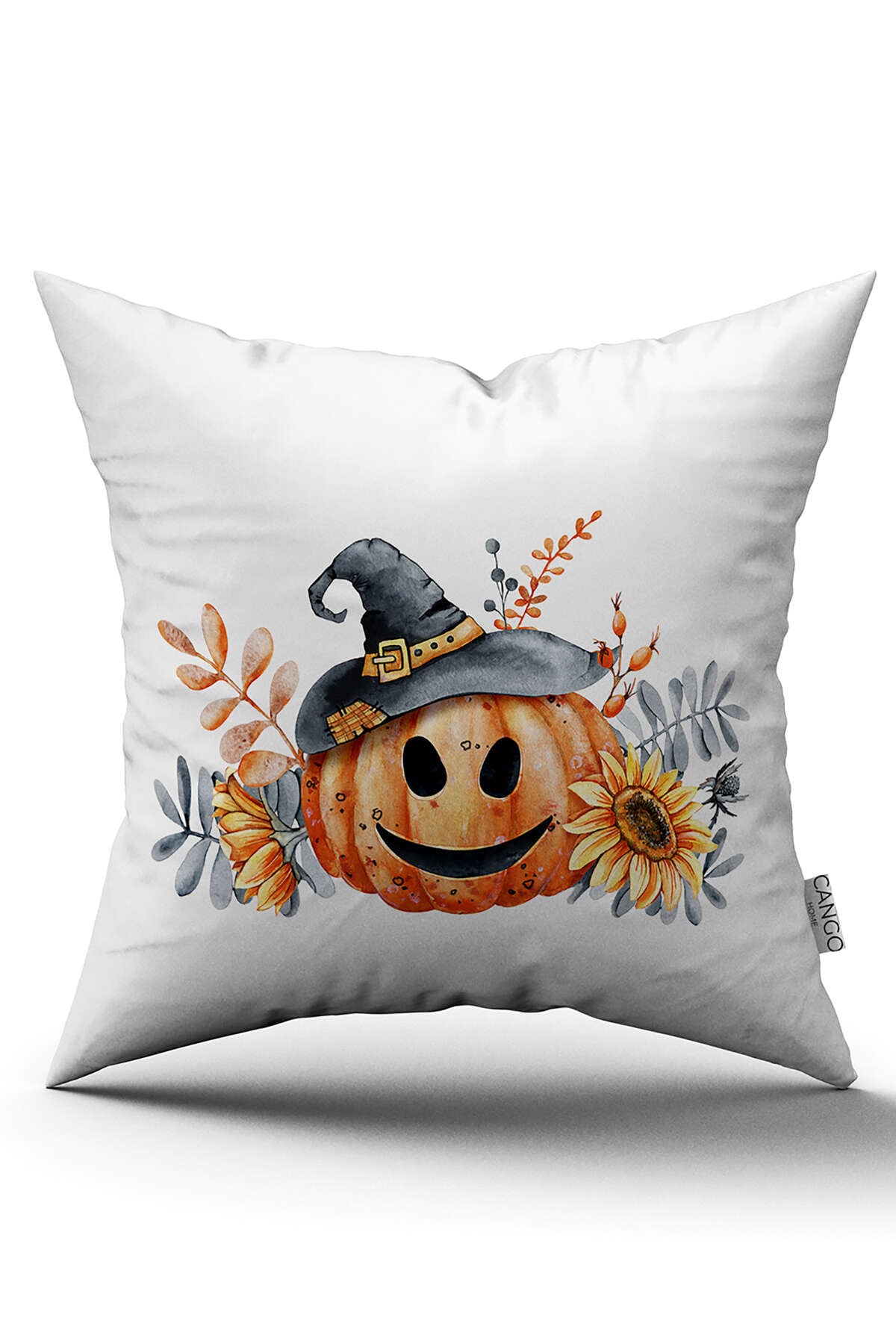 CGH757_01 Turuncu Halloween Balkabağı Desenli Dijital Baskılı Kırlent Kılıfı CGH757 - Görsel 1