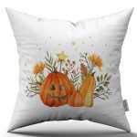 Turuncu Halloween Balkabağı Desenli Dijital Baskılı Kırlent Kılıfı CGH758