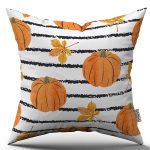 Turuncu Halloween Balkabağı Desenli Dijital Baskılı Kırlent Kılıfı CGH761