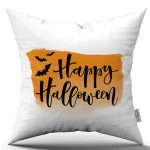 Turuncu Halloween Balkabağı Desenli Dijital Baskılı Kırlent Kılıfı CGH763