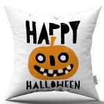 Turuncu Halloween Balkabağı Desenli Dijital Baskılı Kırlent Kılıfı CGH764