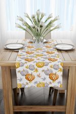 Turuncu Halloween Balkabağı Desenli Dijital Baskılı Runner CGH765-RN - Görsel 2