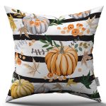 Turuncu Halloween Balkabağı Desenli Dijital Baskılı Kırlent Kılıfı CGH766