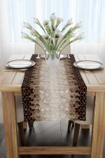Kahverengi Altın Mozaik Desenli Dijital Baskılı Runner CGH924-RN - Görsel 2