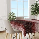 Kırmızı Altın Mozaik Desenli Dijital Baskılı Masa Örtüsü CGH926