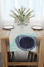 Krem Mavi Modern Desenli  Dijital Baskılı Runner CGH929-RN - Görsel 2
