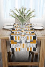 Sarı Gri Geometrik Modern Bohem  Dijital Baskılı Runner CGH930-RN - Görsel 2