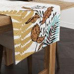 Krem Sarı Bohem Yaprak Desenli  Dijital Baskılı Runner CGH933-RN
