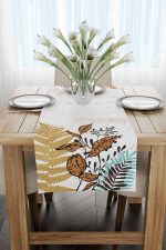 Krem Sarı Bohem Yaprak Desenli  Dijital Baskılı Runner CGH933-RN - Görsel 2
