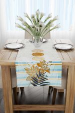 Sarı Mavi Bohem Yaprak  Desenli  Dijital Baskılı Runner CGH934-RN - Görsel 2