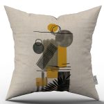 Sarı Krem Bohem Modern Desenli Dijital Baskılı Kırlent Kılıfı CGH936