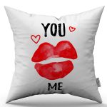 Beyaz Kırmızı Modern Sevgililer Günü Temalı Dijital Baskılı Kırlent Kılıfı CGH980