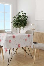 Beyaz Pembe Modern Sevgililer Günü Temalı Dijital Baskılı Masaörtüsü CGH996-MS - Görsel 2