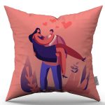 Pembe Modern Sevgililer Günü Temalı Dijital Baskılı Kırlent Kılıfı CGH997