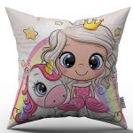 Pembe Unicorn Prenses Dijital Baskılı Çocuk Kırlent Yastık Kılıfı  - CHCCK02