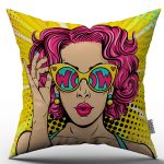Sarı Popart Kadın Figürlü Dijital Baskı Kırlent Yastık Kılıfı  - CHCCK18