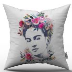 Pembe Çiçekli Frida Dijital Baskı Kırlent Yastık Kılıfı  - CHCCK50