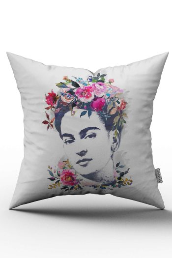 Pembe Çiçekli Frida Dijital Baskı Kırlent Yastık Kılıfı  - CHCCK50