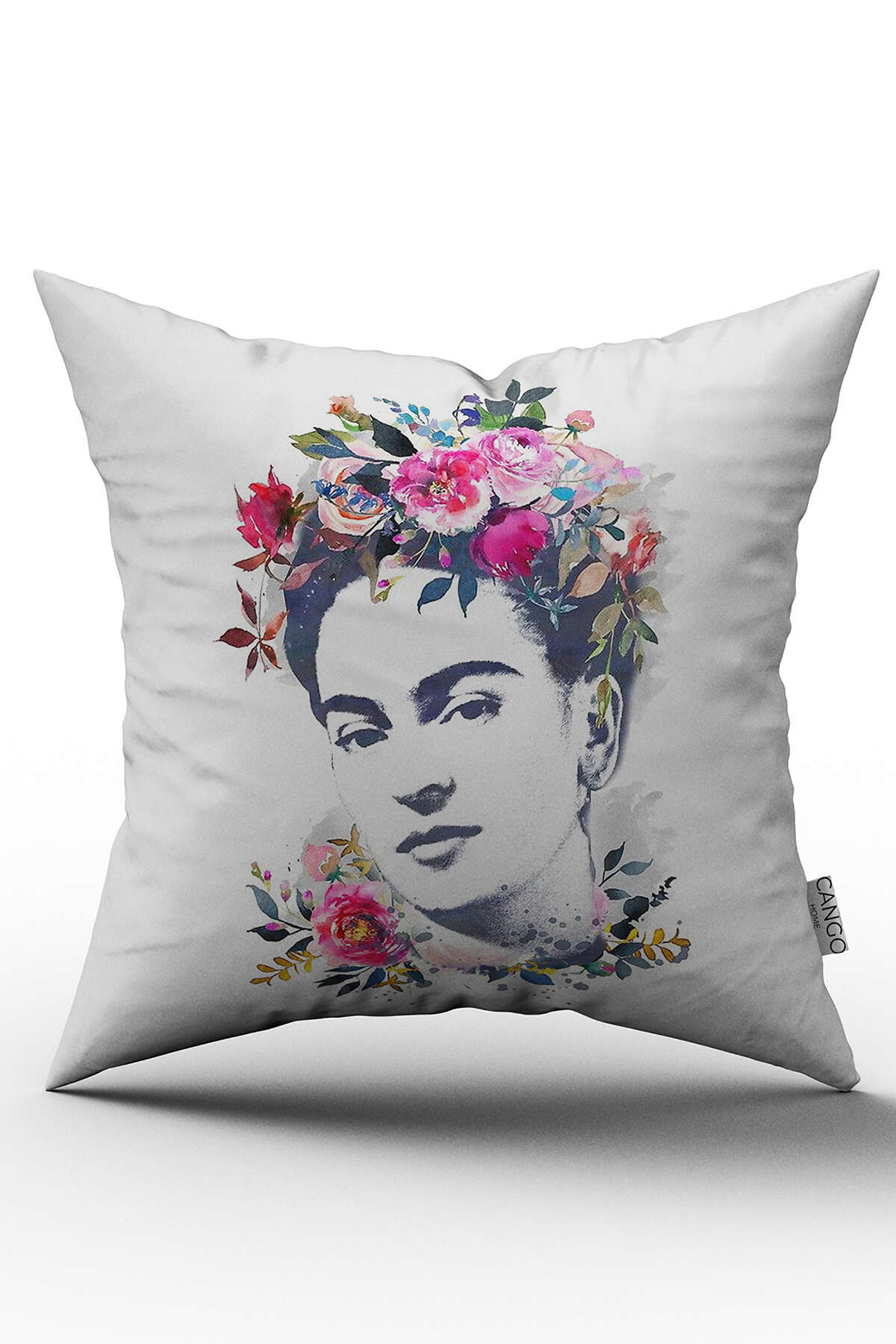 CHCCK50_01 Pembe Çiçekli Frida Dijital Baskı Kırlent Yastık Kılıfı - CHCCK50 - Görsel 1