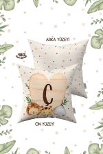 Krem Yeşil Puantiyeli Bohem Tarz Hayvan Figürlü Harfli Çocuk Kırlent Kılıfı HRF08-CC-43X43