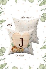 Krem Yeşil Puantiyeli Bohem Tarz Hayvan Figürlü Harfli Çocuk Kırlent Kılıfı HRF08-J-43X43