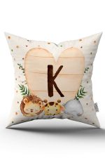 Krem Yeşil Puantiyeli Bohem Tarz Hayvan Figürlü Harfli Çocuk Kırlent Kılıfı HRF08-K-43X43 - Görsel 2