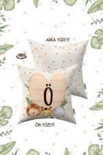 Krem Yeşil Puantiyeli Bohem Tarz Hayvan Figürlü Harfli Çocuk Kırlent Kılıfı HRF08-OO-43X43