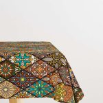 Kahverengi Retro Etnik Desenli Özel Tasarım Yastık Masaörtüsü OTYK003-MS