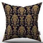 Siyah Sarı Damask Desenli Dijital Baskılı Kırlent Kılıfı  - OTYK005