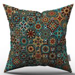 Kahverengi Retro Vintage Desenli Dijital Baskılı Kırlent Kılıfı  - OTYK006