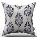 Beyaz Lacivert Damask Desenli Dijital Baskılı Kırlent Kılıfı  - OTYK013