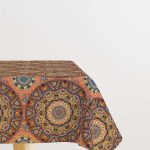 Turuncu Etnik Retro Vintage Desenli Dijital Baskılı Masaörtüsü OTYK014-MS