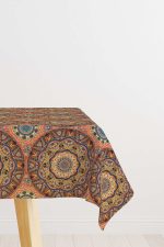 Turuncu Etnik Retro Vintage Desenli Dijital Baskılı Masaörtüsü OTYK014-MS