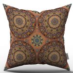 Turuncu Etnik Retro Vintage Desenli Dijital Baskılı Kırlent Kılıfı  - OTYK014
