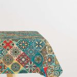 Yeşil Çok Renkli Retro Vintage Desenli Dijital Baskılı Masaörtüsü OTYK017-MS