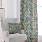 Yeşil Çok Renkli Retro Vintage Desenli Dijital Baskılı Perde OTYK017-PR