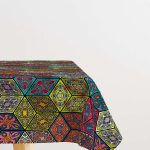 Lacivert Çok Renkli Retro Vintage Desenli Dijital Baskılı Masaörtüsü OTYK018-MS