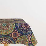 Yeşil Çok Renkli Retro Vintage Desenli Dijital Baskılı Masaörtüsü OTYK019-MS