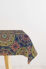 Yeşil Çok Renkli Retro Vintage Desenli Dijital Baskılı Masaörtüsü OTYK019-MS
