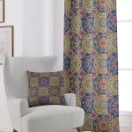 Yeşil Çok Renkli Retro Vintage Desenli Dijital Baskılı Perde OTYK019-PR