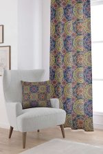 Yeşil Çok Renkli Retro Vintage Desenli Dijital Baskılı Perde OTYK019-PR