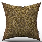 Kahverengi Sarı Vintage Desenli Dijital Baskılı Kırlent Kılıfı  - OTYK020
