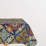Lacivert Retro Vintage Desenli Dijital Baskılı Masaörtüsü OTYK023-MS