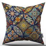 Lacivert Retro Vintage Desenli Dijital Baskılı Kırlent Kılıfı  - OTYK023