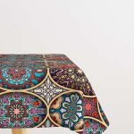 Sarı Çok Renkli Retro Vintage Desenli Dijital Baskılı Masaörtüsü OTYK024-MS