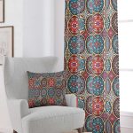 Sarı Çok Renkli Retro Vintage Desenli Dijital Baskılı Perde OTYK024-PR