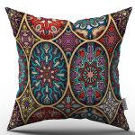Sarı Çok Renkli Retro Vintage Desenli Dijital Baskılı Kırlent Kılıfı  - OTYK024